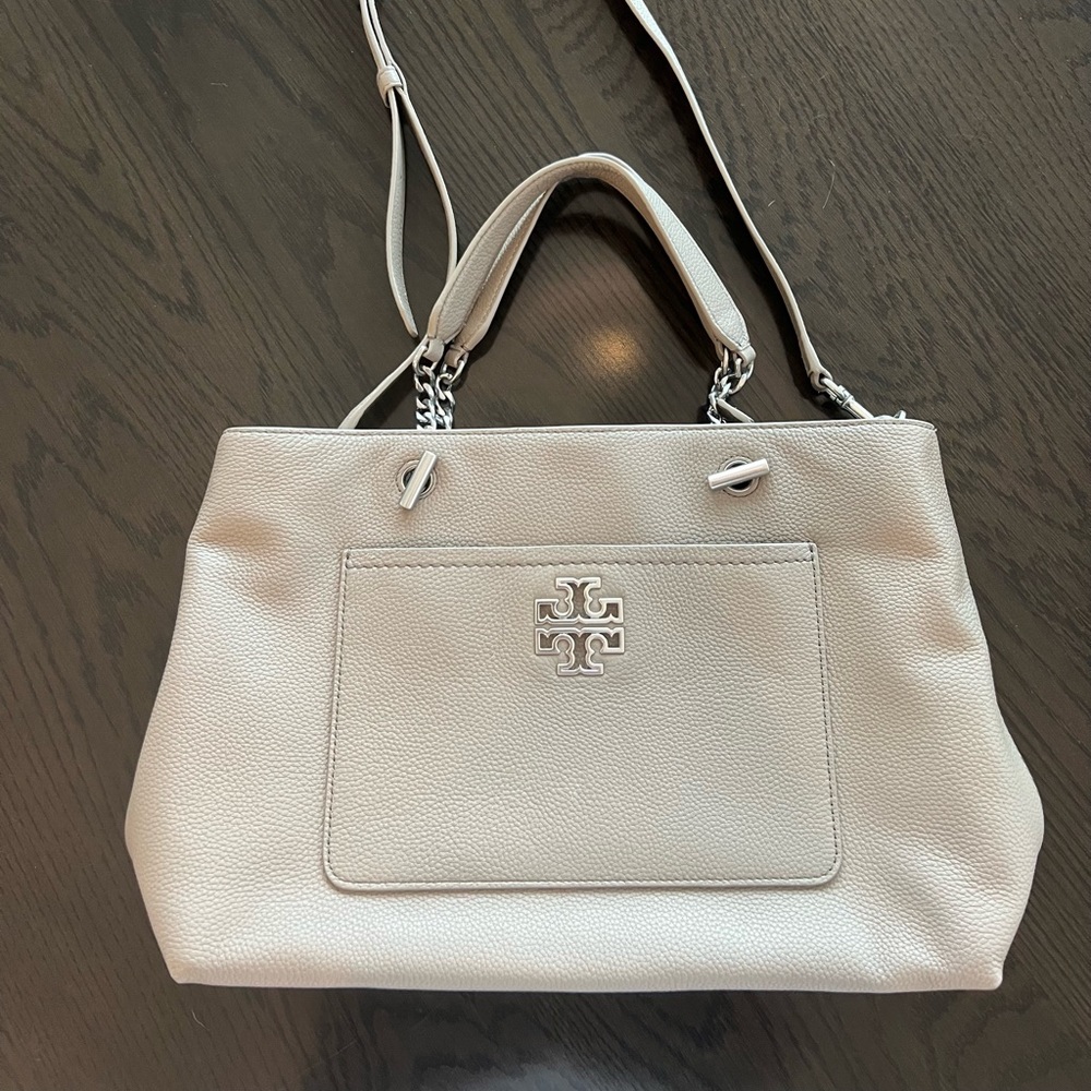 Tori Burch Britten Leather Satchel French Gray/Silver hardware